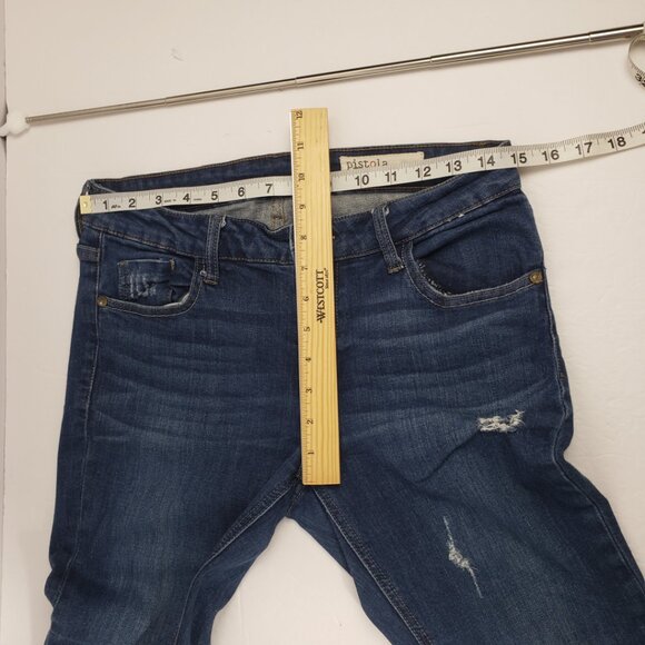 Pistola 28 Ripped Distressed Low Rise Jeans Blue Zippered Legs Pants - Picture 10 of 14